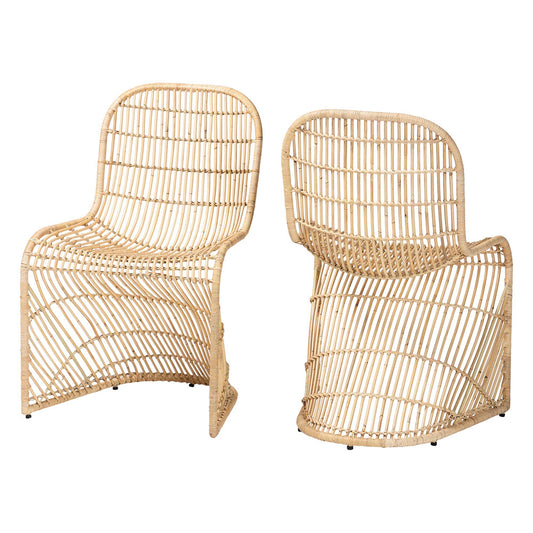 bali & pari - Rosalba Set of 2 Dining Chairs in Light Honey - S-Curve Decor-Light Honey Rattan-DC view 1