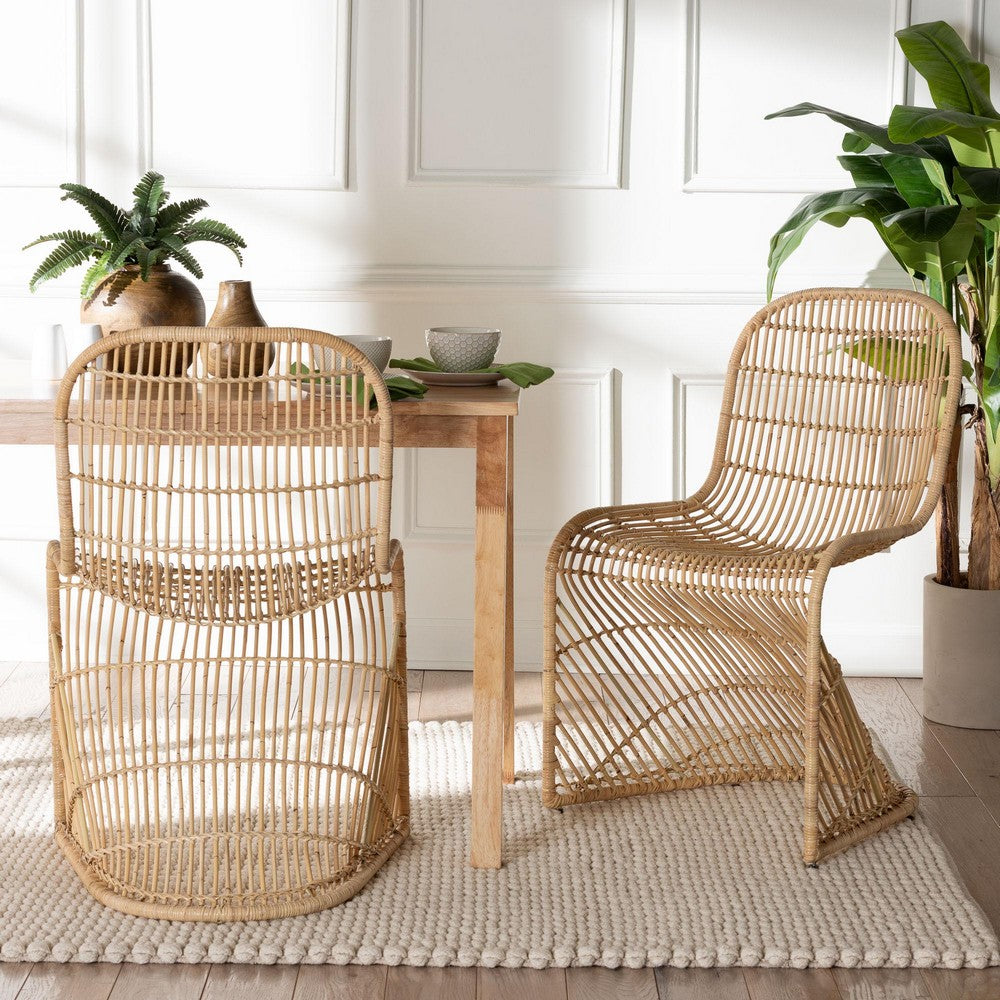 bali & pari - Rosalba Set of 2 Dining Chairs in Light Honey - S-Curve Decor-Light Honey Rattan-DC view 7