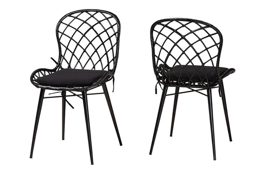 bali & pari - Sabelle Dining Chair Set of 2 - Santa1-Black Rattan-DC view 1