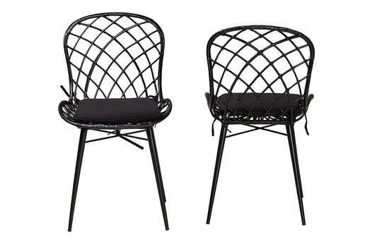bali & pari - Sabelle Dining Chair Set of 2 - Santa1-Black Rattan-DC view 2