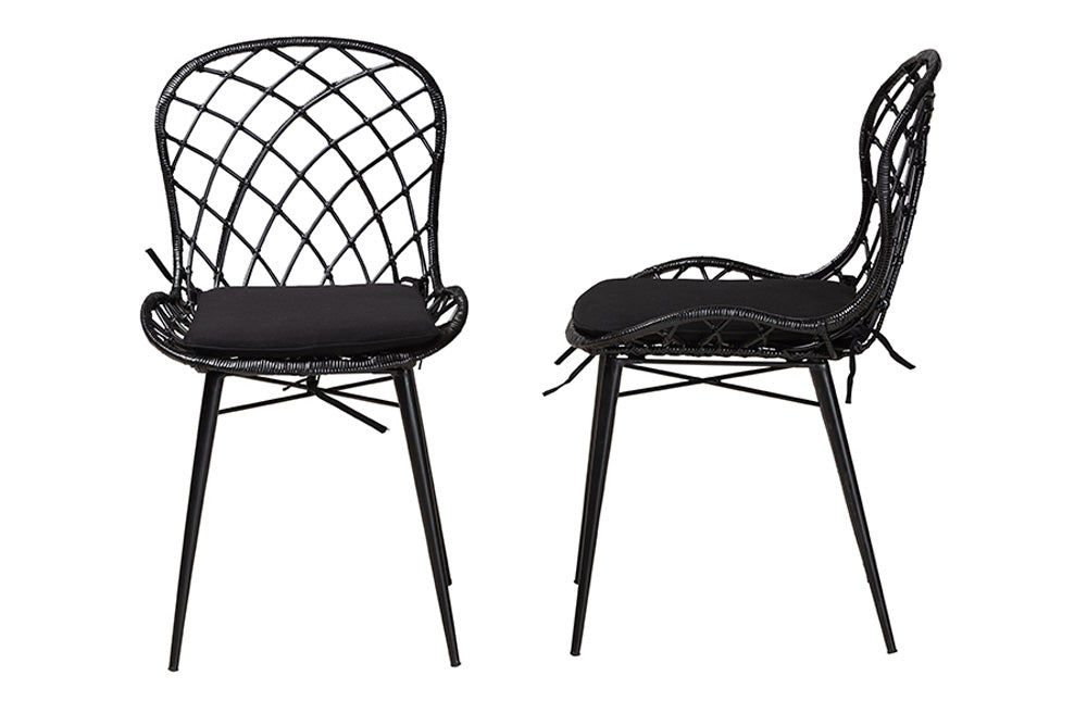 bali & pari - Sabelle Dining Chair Set of 2 - Santa1-Black Rattan-DC view 3