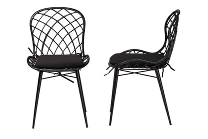 bali & pari - Sabelle Dining Chair Set of 2 - Santa1-Black Rattan-DC view 3