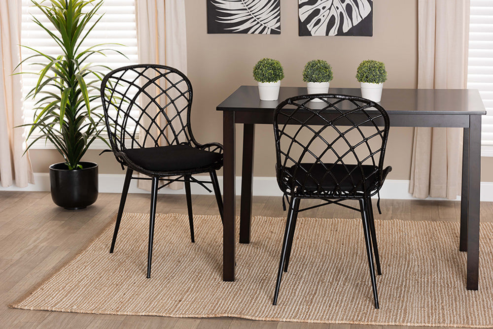bali & pari - Sabelle Dining Chair Set of 2 - Santa1-Black Rattan-DC view 5