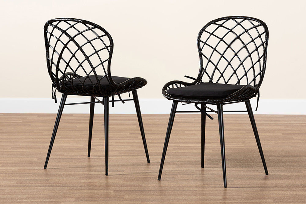 bali & pari - Sabelle Dining Chair Set of 2 - Santa1-Black Rattan-DC view 8