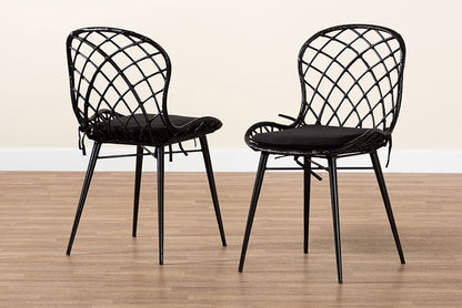 bali & pari - Sabelle Dining Chair Set of 2 - Santa1-Black Rattan-DC view 8