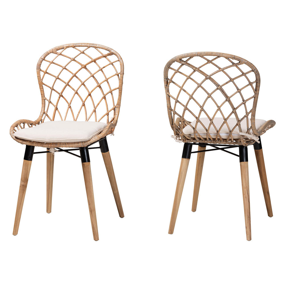 bali & pari - Sabelle Set of 2 Dining Chairs in Greywash/Natural Brown/White - Santa1-Light Grey Rattan-DC view 1