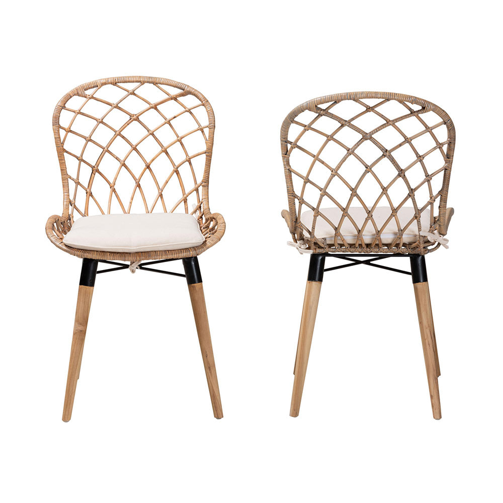 bali & pari - Sabelle Set of 2 Dining Chairs in Greywash/Natural Brown/White - Santa1-Light Grey Rattan-DC view 2