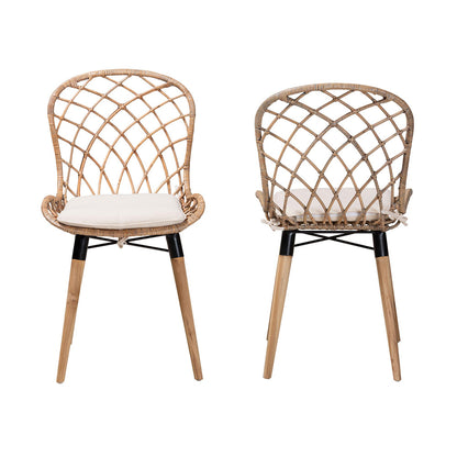 bali & pari - Sabelle Set of 2 Dining Chairs in Greywash/Natural Brown/White - Santa1-Light Grey Rattan-DC view 2