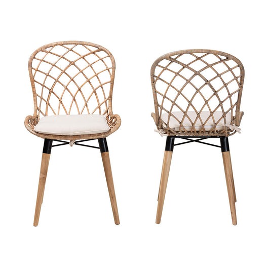 bali & pari - Sabelle Set of 2 Dining Chairs in Greywash/Natural Brown/White - Santa1-Light Grey Rattan-DC view 2