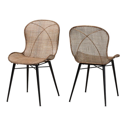 bali & pari - Sabelle Set of 2 Dining Chairs in Greywashed/Black - Santa2-Light Grey Rattan-DC view 1