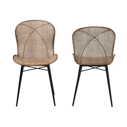 bali & pari - Sabelle Set of 2 Dining Chairs in Greywashed/Black - Santa2-Light Grey Rattan-DC view 2