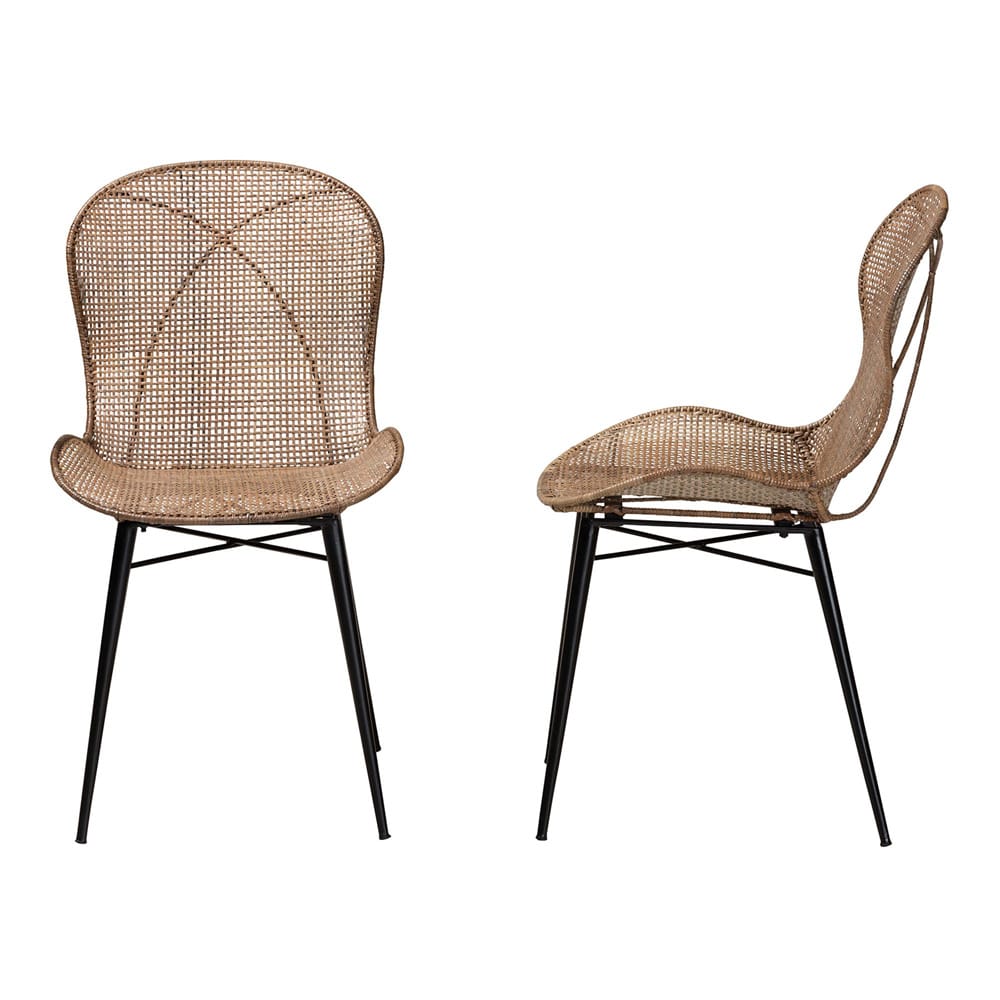 bali & pari - Sabelle Set of 2 Dining Chairs in Greywashed/Black - Santa2-Light Grey Rattan-DC view 3
