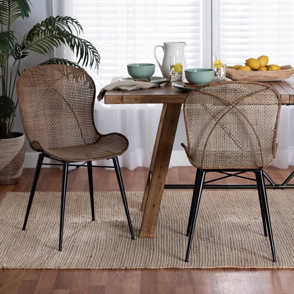 bali & pari - Sabelle Set of 2 Dining Chairs in Greywashed/Black - Santa2-Light Grey Rattan-DC view 7