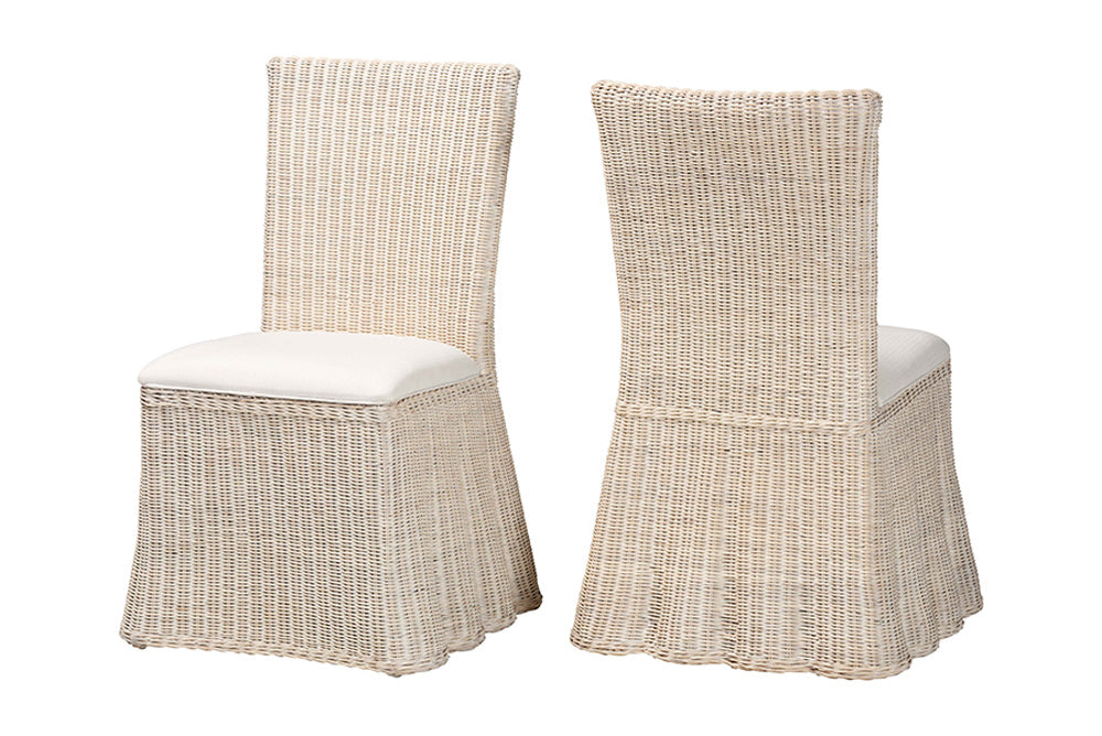 bali & pari - Sara Dining Chair Set of 2 - Sara-White Wash Rattan-Cushion-DC view 1