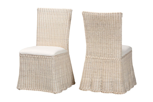 bali & pari - Sara Dining Chair Set of 2 - Sara-White Wash Rattan-Cushion-DC view 1