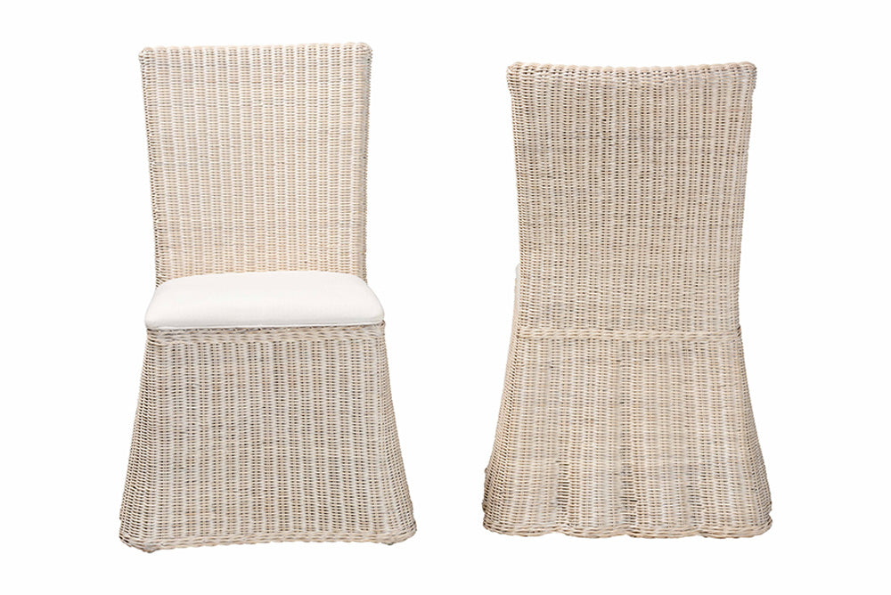 bali & pari - Sara Dining Chair Set of 2 - Sara-White Wash Rattan-Cushion-DC view 2