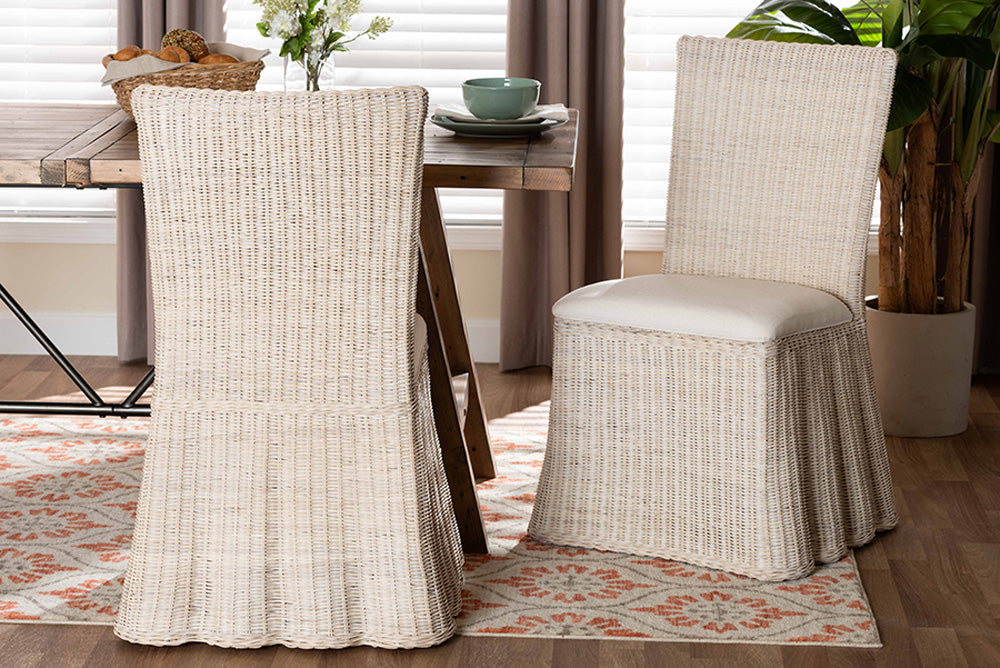 bali & pari - Sara Dining Chair Set of 2 - Sara-White Wash Rattan-Cushion-DC view 5