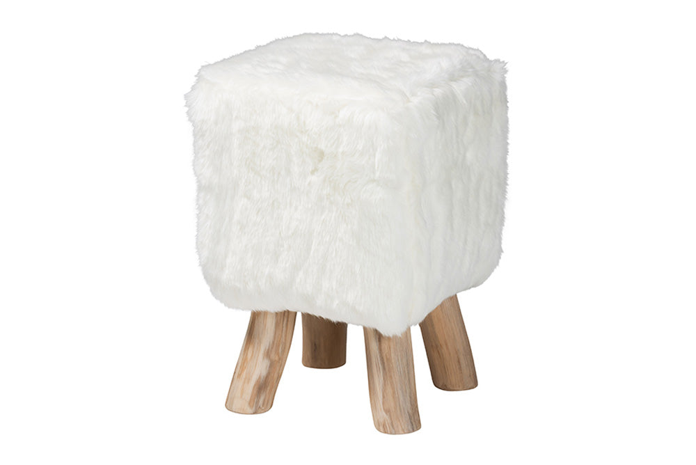 bali & pari - Scotlyn Footstool - Cream-Goat Fur-Footstool view 1