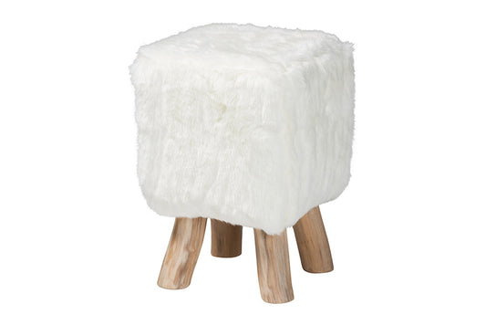 bali & pari - Scotlyn Footstool - Cream-Goat Fur-Footstool view 1
