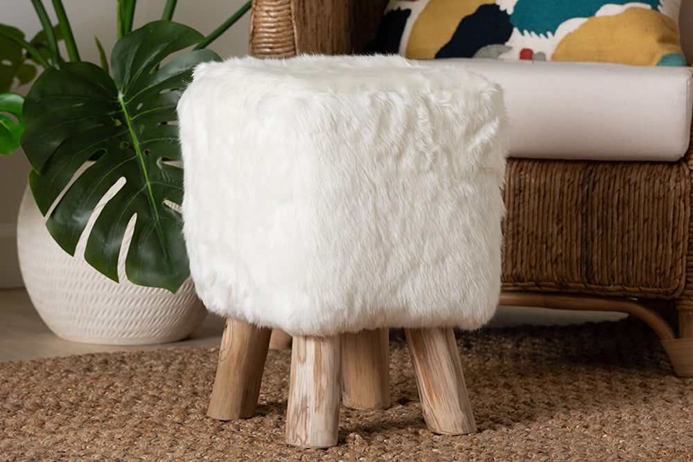 bali & pari - Scotlyn Footstool - Cream-Goat Fur-Footstool view 5
