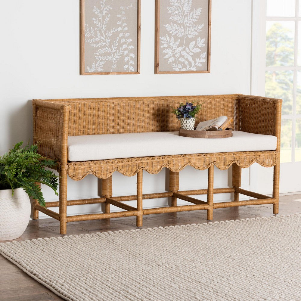 bali & pari - Seranay Bench in Light Honey/White - Palm Short-Natural Rattan-Bench view 8