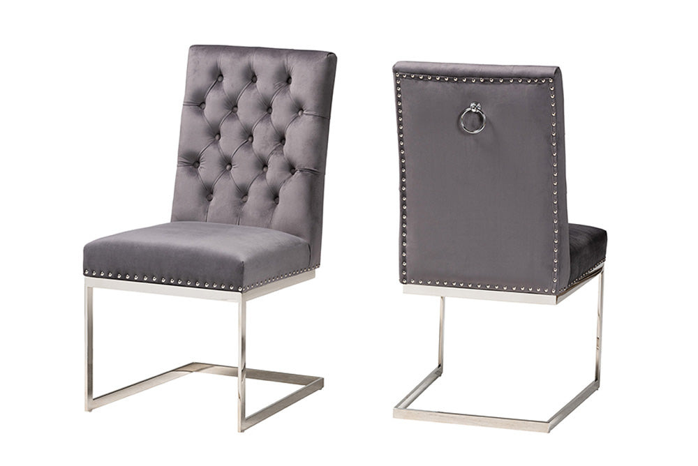 bali & pari - Sherine Dining Chair Set of 2 - 3504-Grey Velvet-DC view 1