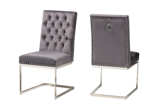 bali & pari - Sherine Dining Chair Set of 2 - 3504-Grey Velvet-DC view 1