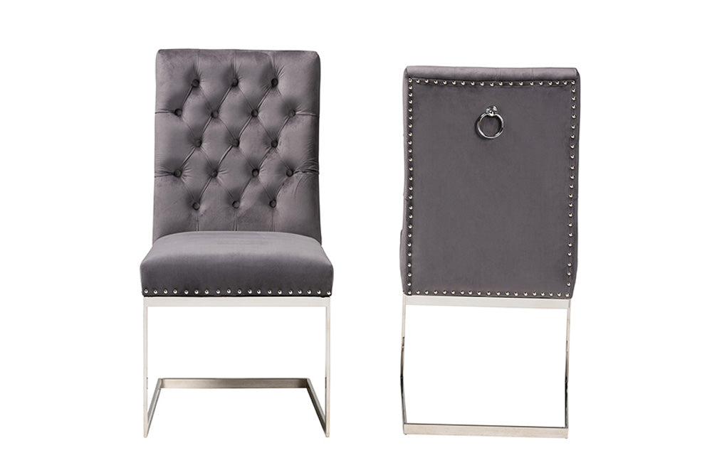 bali & pari - Sherine Dining Chair Set of 2 - 3504-Grey Velvet-DC view 2