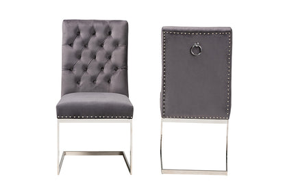 bali & pari - Sherine Dining Chair Set of 2 - 3504-Grey Velvet-DC view 2