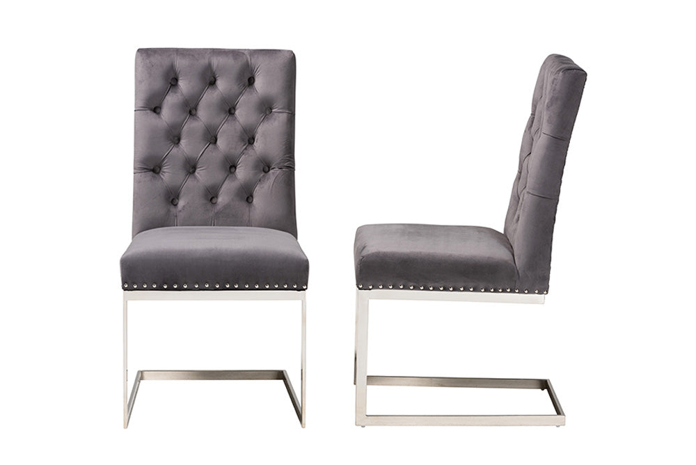bali & pari - Sherine Dining Chair Set of 2 - 3504-Grey Velvet-DC view 3