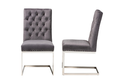 bali & pari - Sherine Dining Chair Set of 2 - 3504-Grey Velvet-DC view 3