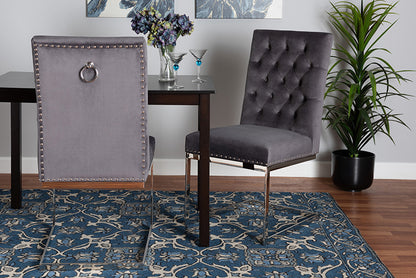 bali & pari - Sherine Dining Chair Set of 2 - 3504-Grey Velvet-DC view 5