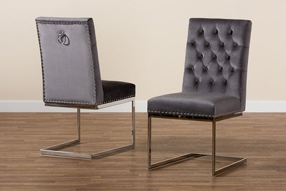 bali & pari - Sherine Dining Chair Set of 2 - 3504-Grey Velvet-DC view 9