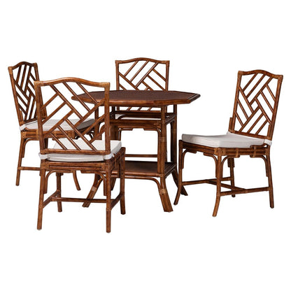 bali & pari - Simon Dining Set in Marbled Tortoise Brown - Simon-Tortoise-Rattan-5PC Dining Set view 1