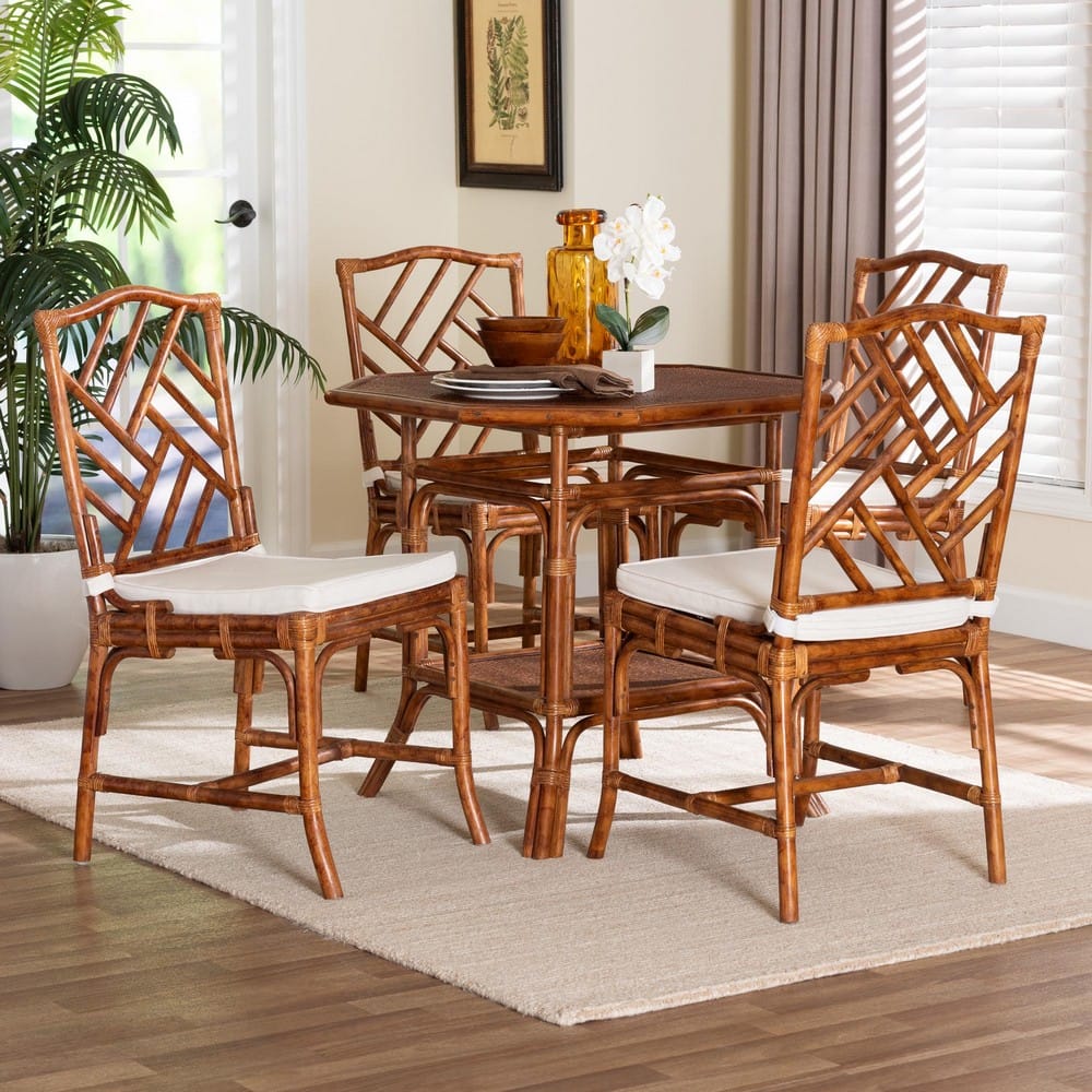 bali & pari - Simon Dining Set in Marbled Tortoise Brown - Simon-Tortoise-Rattan-5PC Dining Set view 8