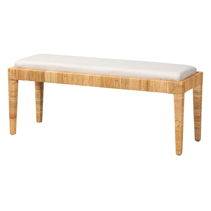 bali & pari - Sofia Bench in White/Natural Brown - Sofia-Rattan-Bench view 1