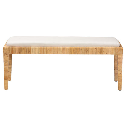 bali & pari - Sofia Bench in White/Natural Brown - Sofia-Rattan-Bench view 2