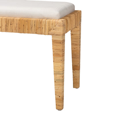 bali & pari - Sofia Bench in White/Natural Brown - Sofia-Rattan-Bench view 4