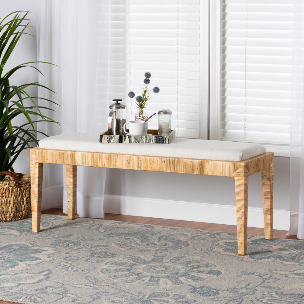 bali & pari - Sofia Bench in White/Natural Brown - Sofia-Rattan-Bench view 6