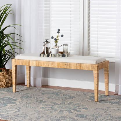 bali & pari - Sofia Bench in White/Natural Brown - Sofia-Rattan-Bench view 6
