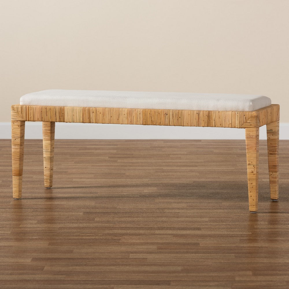 bali & pari - Sofia Bench in White/Natural Brown - Sofia-Rattan-Bench view 7