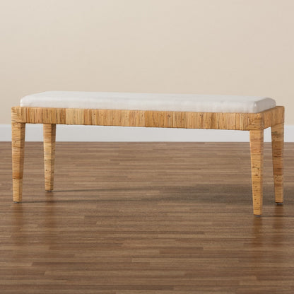 bali & pari - Sofia Bench in White/Natural Brown - Sofia-Rattan-Bench view 7
