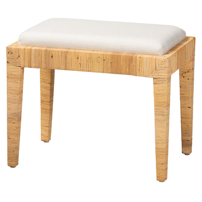 bali & pari - Sofia Ottoman in White/Natural Brown - Sofia-Rattan-Otto view 1