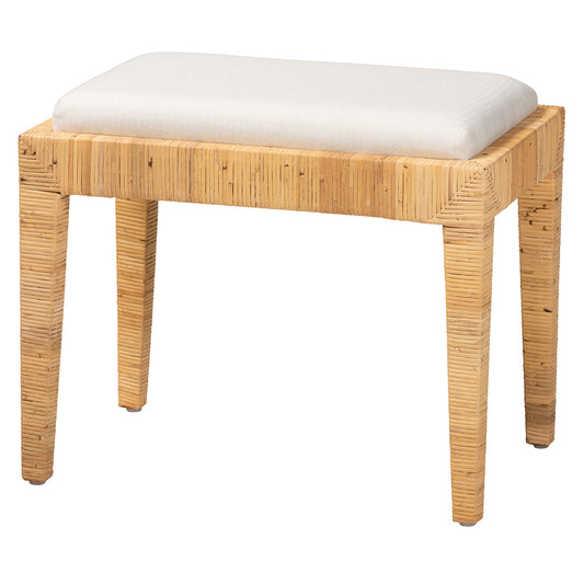 bali & pari - Sofia Ottoman in White/Natural Brown - Sofia-Rattan-Otto view 1