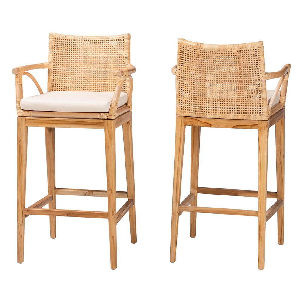bali & pari - Storsel Set of 2 Bar Stools in Natural Rattan - STORSEL-Natural Rattan/Teak Wood-BS view 1