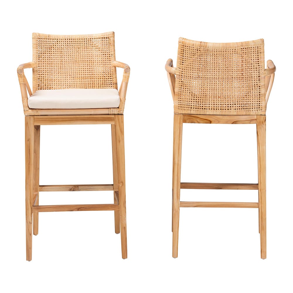 bali & pari - Storsel Set of 2 Bar Stools in Natural Rattan - STORSEL-Natural Rattan/Teak Wood-BS view 2