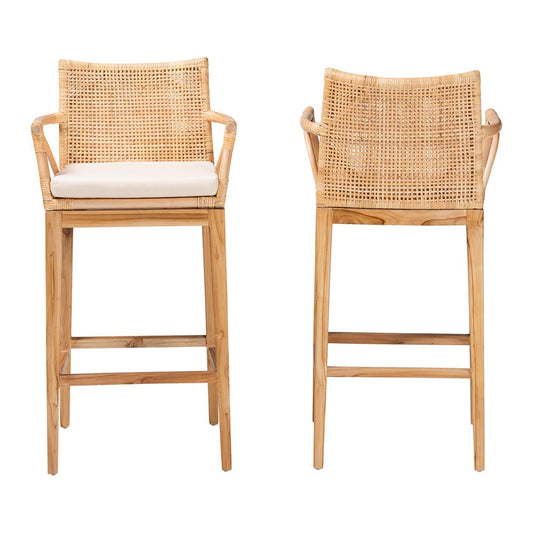bali & pari - Storsel Set of 2 Bar Stools in Natural Rattan - STORSEL-Natural Rattan/Teak Wood-BS view 2
