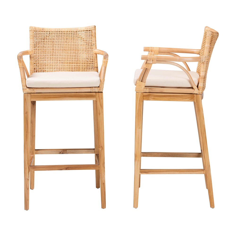 bali & pari - Storsel Set of 2 Bar Stools in Natural Rattan - STORSEL-Natural Rattan/Teak Wood-BS view 3