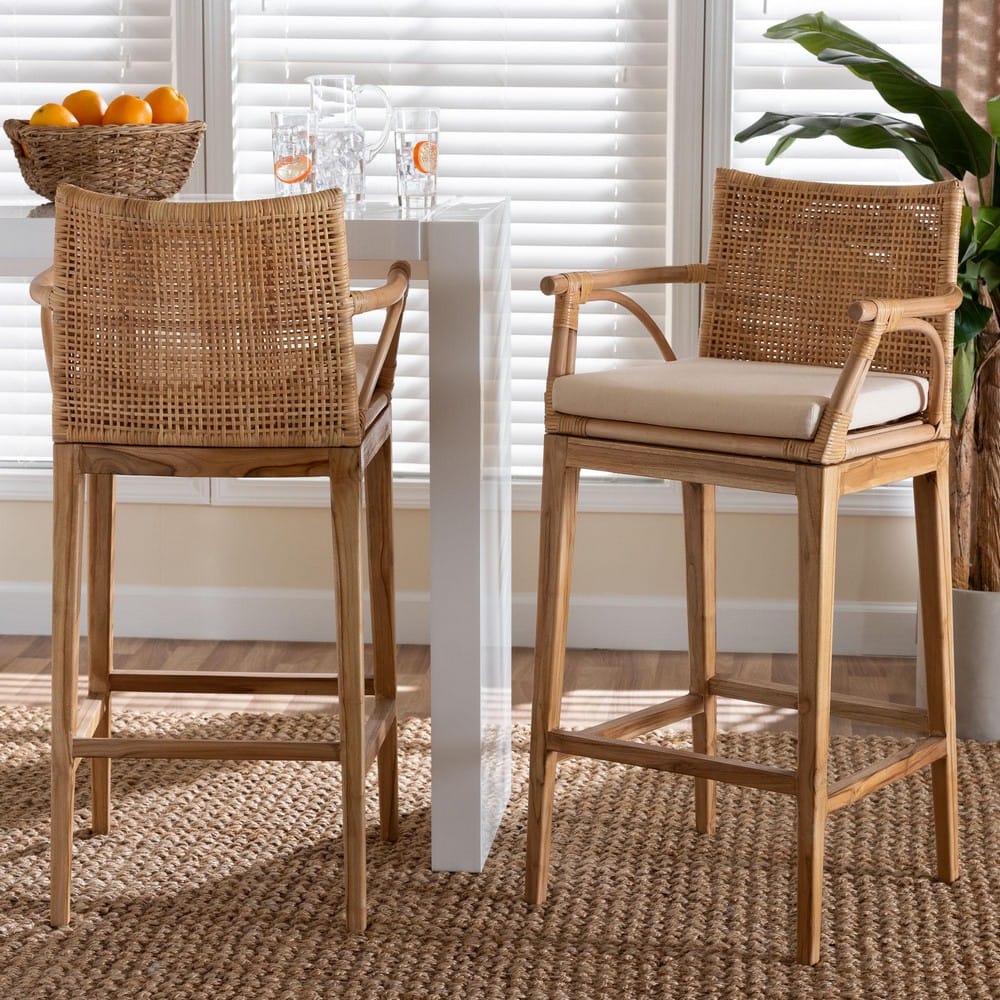 bali & pari - Storsel Set of 2 Bar Stools in Natural Rattan - STORSEL-Natural Rattan/Teak Wood-BS view 7