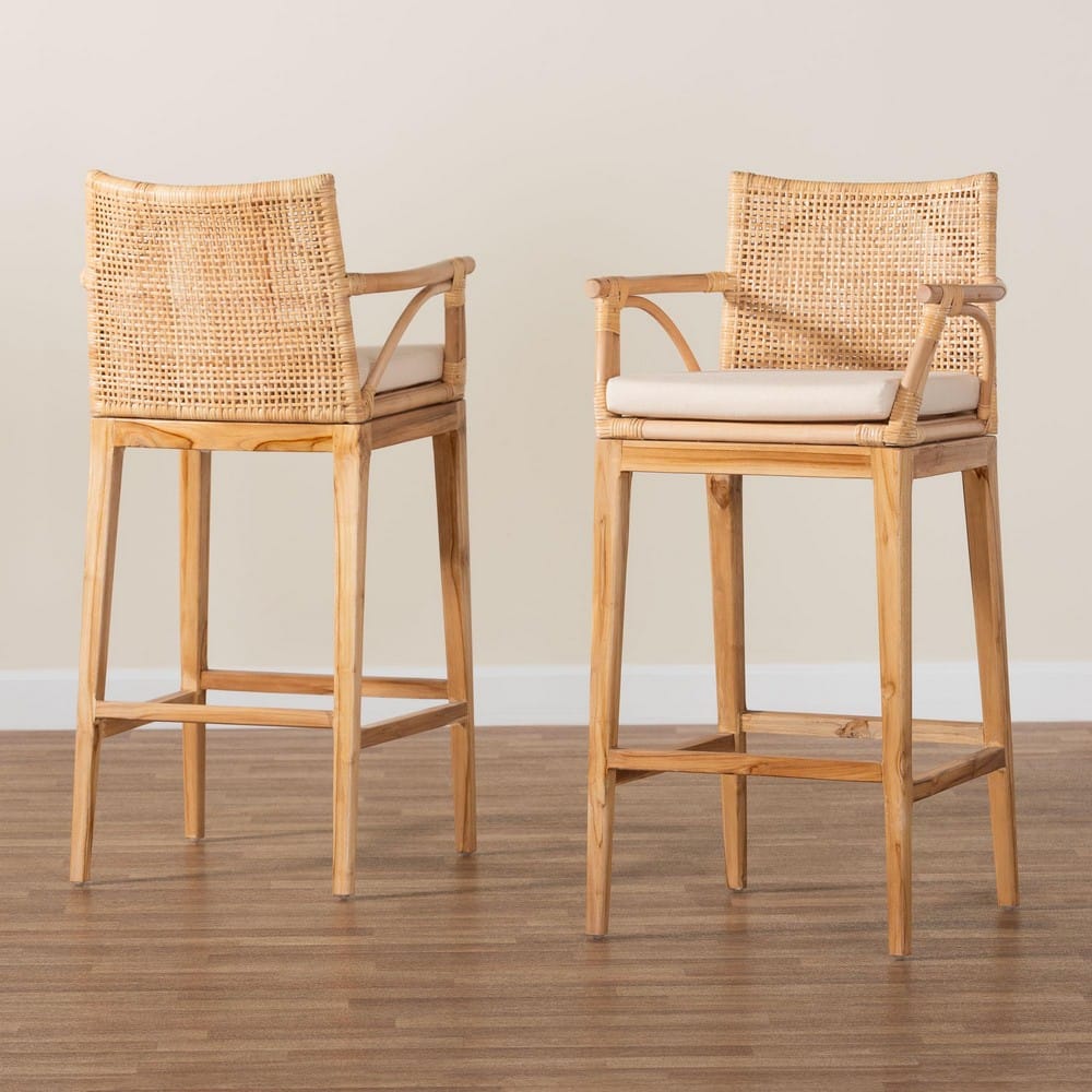 bali & pari - Storsel Set of 2 Bar Stools in Natural Rattan - STORSEL-Natural Rattan/Teak Wood-BS view 8
